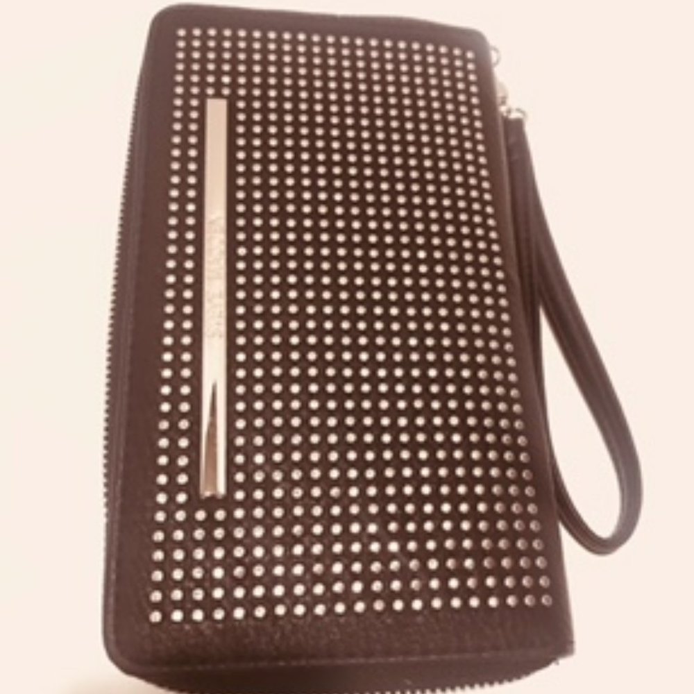 Steve Madden Faux Leather Studded Wristlet Wallet Clutch Purse